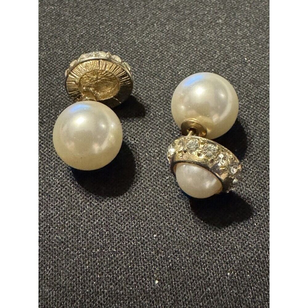Costume Faux Pearl Double Sided Rhinestone Earrings